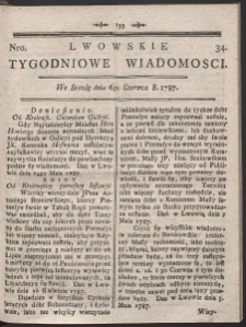 Lwowskie Tygodniowe Wiadomości. R. 1787 Nr 34