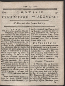 Lwowskie Tygodniowe Wiadomości. R. 1787 Nr 37