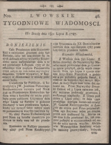 Lwowskie Tygodniowe Wiadomości. R. 1787 Nr 46