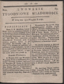 Lwowskie Tygodniowe Wiadomości. R. 1787 Nr 67