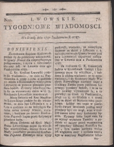 Lwowskie Tygodniowe Wiadomości. R. 1787 Nr 72