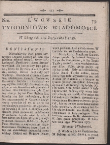 Lwowskie Tygodniowe Wiadomości. R. 1787 Nr 73