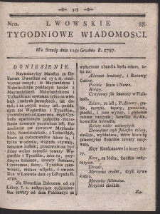 Lwowskie Tygodniowe Wiadomości. R. 1787 Nr 88