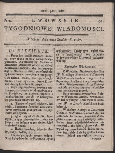 Lwowskie Tygodniowe Wiadomości. R. 1787 Nr 91