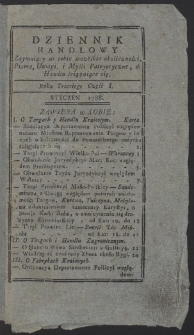 Dziennik Handlowy. Zawieraiący w sobie wszystkie Okoliczności czyli Ogniwa całego Łańcucha Handlu Polskiego. R. 1788 (Styczeń-kwiecień)