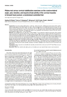 Pilates mat versus cervical stabilization exercises on the craniovertebralangle, pain, function, and myoelectrical activity of the cervical musclesin forward head posture: a randomized controlled trial