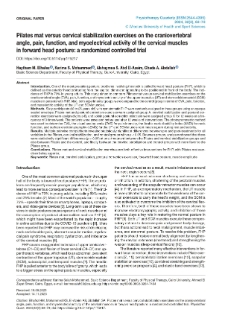 Pilates mat versus cervical stabilization exercises on the craniovertebralangle, pain, function, and myoelectrical activity of the cervical musclesin forward head posture: a randomized controlled trial