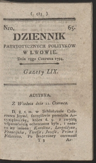 Dziennik Patryotycznych Politykow w Lwowie. R. 1794 Nr 65