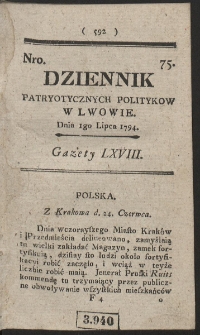 Dziennik Patryotycznych Politykow w Lwowie. R. 1794 Nr 75