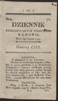 Dziennik Patryotycznych Politykow w Lwowie. R. 1794 Nr 76