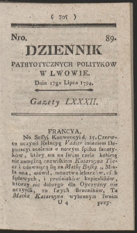 Dziennik Patryotycznych Politykow w Lwowie. R. 1794 Nr 89