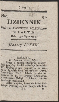 Dziennik Patryotycznych Politykow w Lwowie. R. 1794 Nr 91