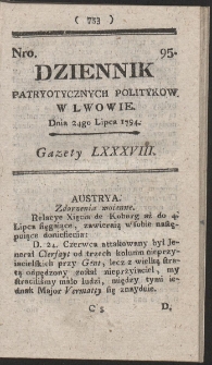 Dziennik Patryotycznych Politykow w Lwowie. R. 1794 Nr 95