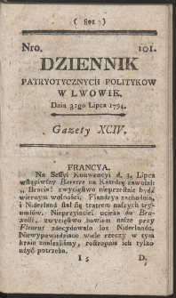 Dziennik Patryotycznych Politykow w Lwowie. R. 1794 Nr 101