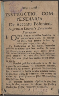 Instructio Compendiaria. De Accentu Polonico, In gratiam Literariae Juventutis Palaemoniae