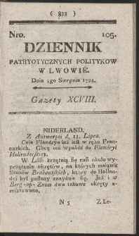 Dziennik Patryotycznych Politykow w Lwowie. R. 1794 Nr 105