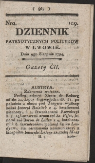 Dziennik Patryotycznych Politykow w Lwowie. R. 1794 Nr 109