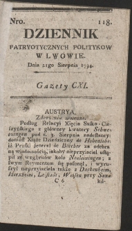 Dziennik Patryotycznych Politykow w Lwowie. R. 1794 Nr 118