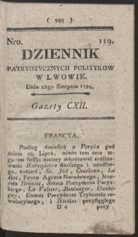 Dziennik Patryotycznych Politykow w Lwowie. R. 1794 Nr 119