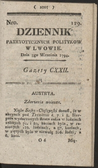 Dziennik Patryotycznych Politykow w Lwowie. R. 1794 Nr 129