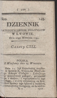 Dziennik Patryotycznych Politykow w Lwowie. R. 1794 Nr 148