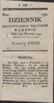 Dziennik Patryotycznych Politykow w Lwowie. R. 1794 Nr 150