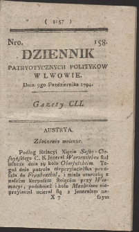 Dziennik Patryotycznych Politykow w Lwowie. R. 1794 Nr 158