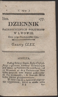 Dziennik Patryotycznych Politykow w Lwowie. R. 1794 Nr 177