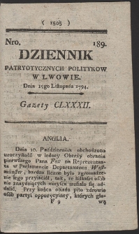 Dziennik Patryotycznych Politykow w Lwowie. R. 1794 Nr 189