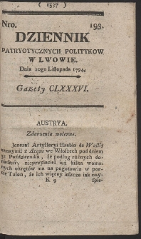 Dziennik Patryotycznych Politykow w Lwowie. R. 1794 Nr 193