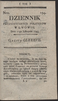 Dziennik Patryotycznych Politykow w Lwowie. R. 1794 Nr 194