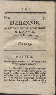 Dziennik Patryotycznych Politykow w Lwowie. R. 1795 Nr 3