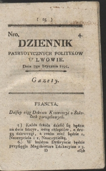 Dziennik Patryotycznych Politykow w Lwowie. R. 1795 Nr 4