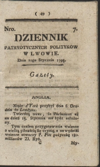 Dziennik Patryotycznych Politykow w Lwowie. R. 1795 Nr 7