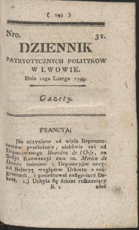 Dziennik Patryotycznych Politykow w Lwowie. R. 1795 Nr 32