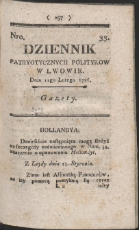 Dziennik Patryotycznych Politykow w Lwowie. R. 1795 Nr 33