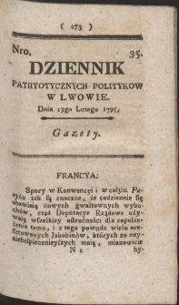 Dziennik Patryotycznych Politykow w Lwowie. R. 1795 Nr 35