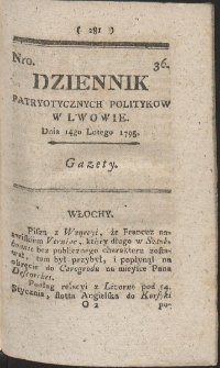 Dziennik Patryotycznych Politykow w Lwowie. R. 1795 Nr 36