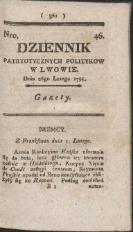 Dziennik Patryotycznych Politykow w Lwowie. R. 1795 Nr 46