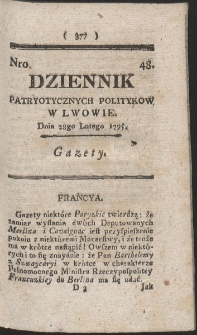 Dziennik Patryotycznych Politykow w Lwowie. R. 1795 Nr 48