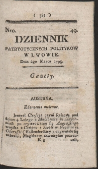 Dziennik Patryotycznych Politykow w Lwowie. R. 1795 Nr 49