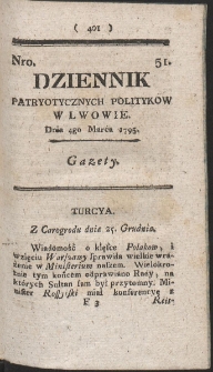 Dziennik Patryotycznych Politykow w Lwowie. R. 1795 Nr 51