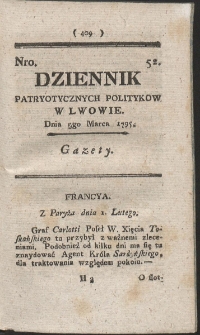 Dziennik Patryotycznych Politykow w Lwowie. R. 1795 Nr 52