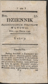 Dziennik Patryotycznych Politykow w Lwowie. R. 1795 Nr 57