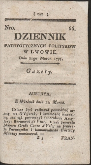 Dziennik Patryotycznych Politykow w Lwowie. R. 1795 Nr 66