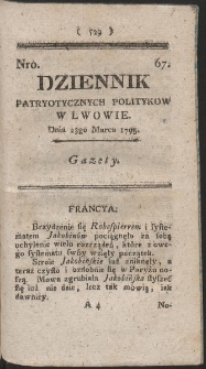 Dziennik Patryotycznych Politykow w Lwowie. R. 1795 Nr 67