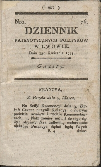 Dziennik Patryotycznych Politykow w Lwowie. R. 1795 Nr 76