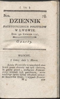 Dziennik Patryotycznych Politykow w Lwowie. R. 1795 Nr 78