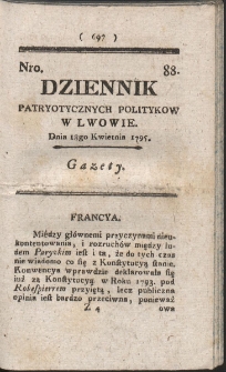 Dziennik Patryotycznych Politykow w Lwowie. R. 1795 Nr 88