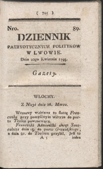 Dziennik Patryotycznych Politykow w Lwowie. R. 1795 Nr 89